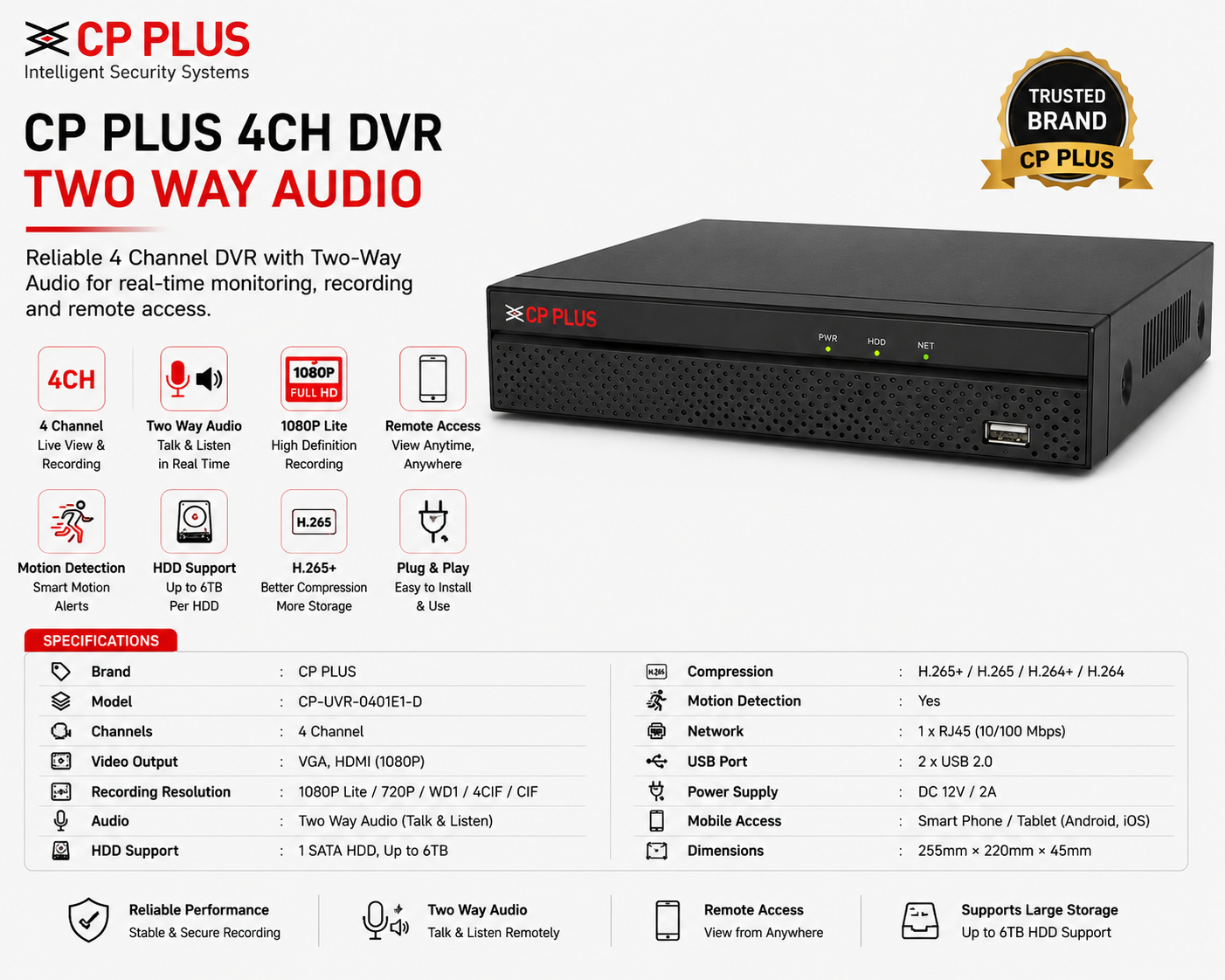 CP Plus 4 Channel DVR with Two-Way Audio photo 2
