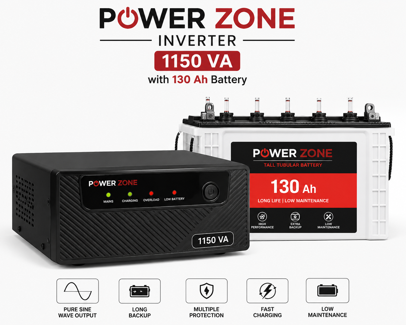 Power Zone 1150 VA Inverter with 130 Ah Battery