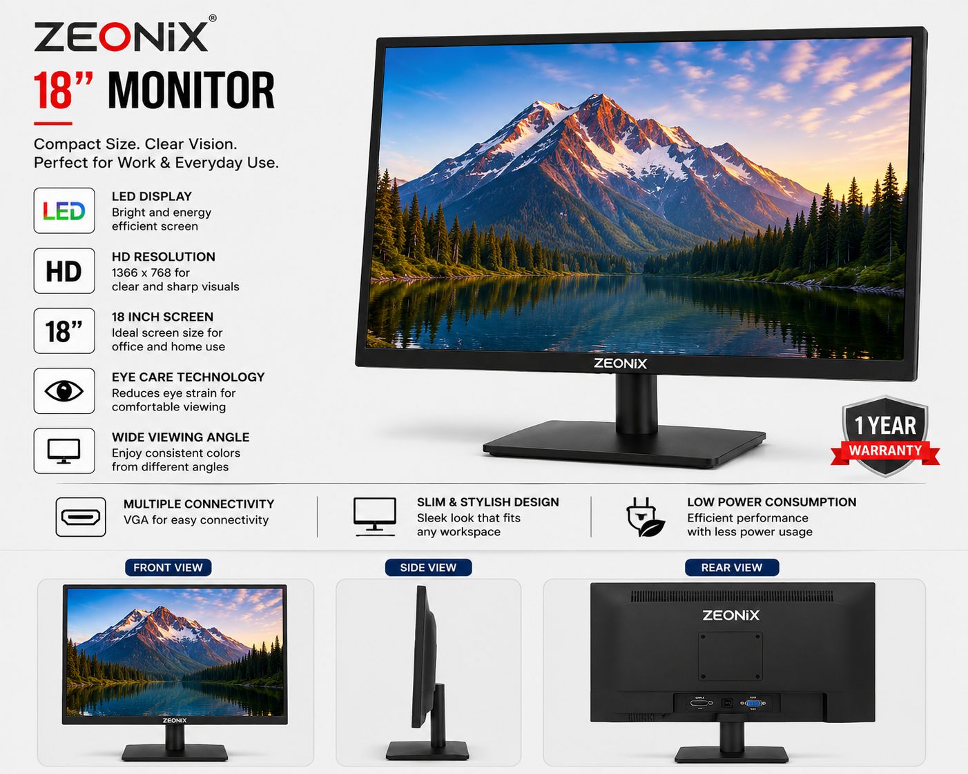 Zeonix 18-Inch LED Monitor