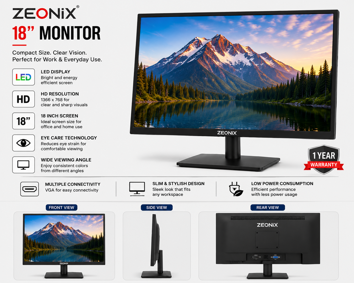 Zeonix 18-Inch LED Monitor