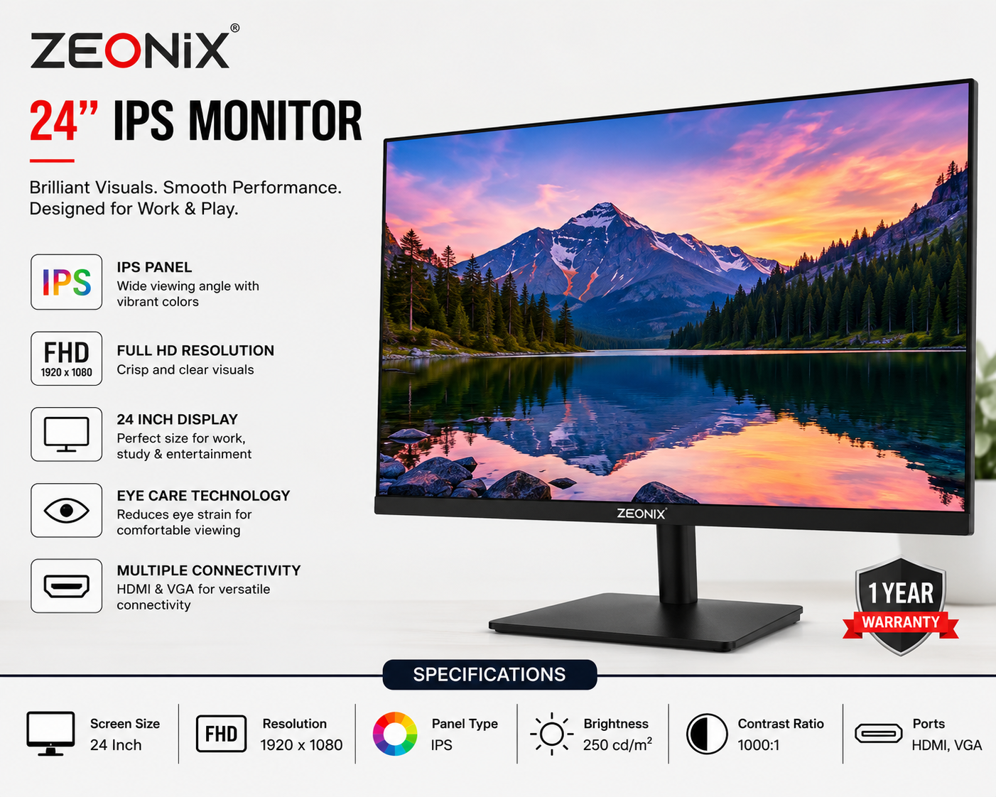 Zeonix 24-Inch IPS Monitor